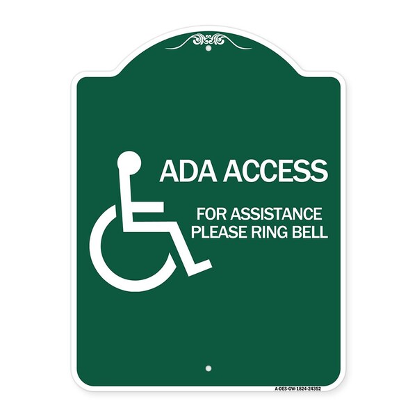 ADA Access for Assistance Ring Bell With New IsaHeavy-Gauge Aluminum Sign, 18" H, GW-1824-24352